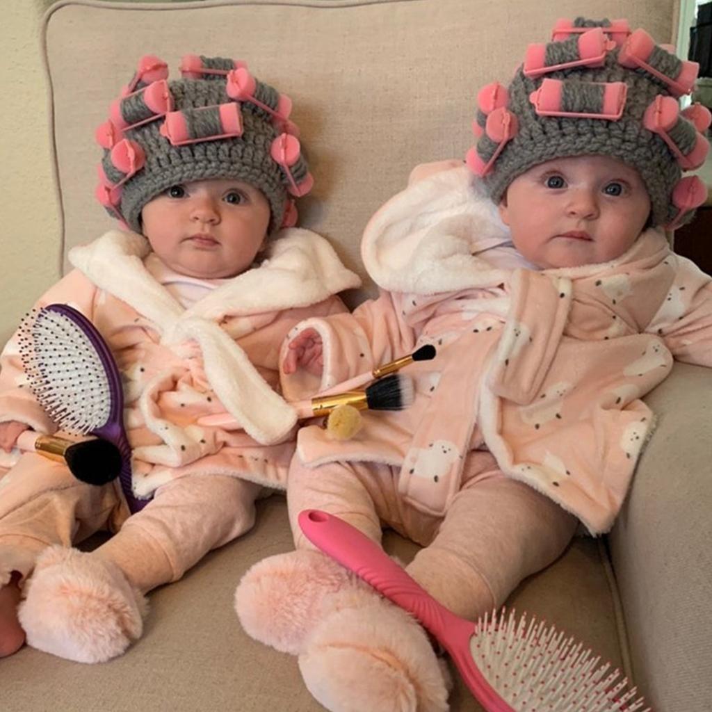 Funny Knit Curler Beanie Hat for Girls Fashion Wig Hat Handcrochet Cosplay Costume Hat Novelty Pullover Hat Headwear