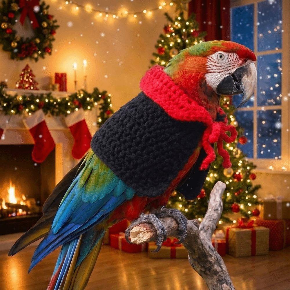 Knitting Parrot Red Collar Cloak Breathable Pet Bird Costume Halloween Pet Bird Cloak Pet Party
