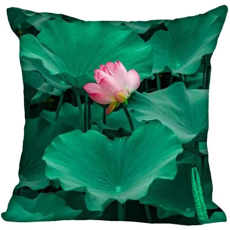 Luxury Home Decor Pillowcase Lotus Painting Art Pillowcase Living Room Sofa Cushion Cover