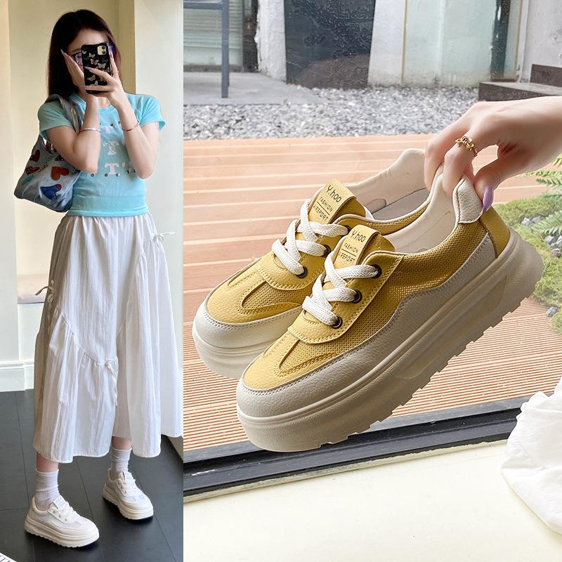 

Casual spring and summer Forrest Gump shoes step on little white shoes, women s feces feel mesh breathable yellow leather mesh shoes 2025 new th 40 жёлтый