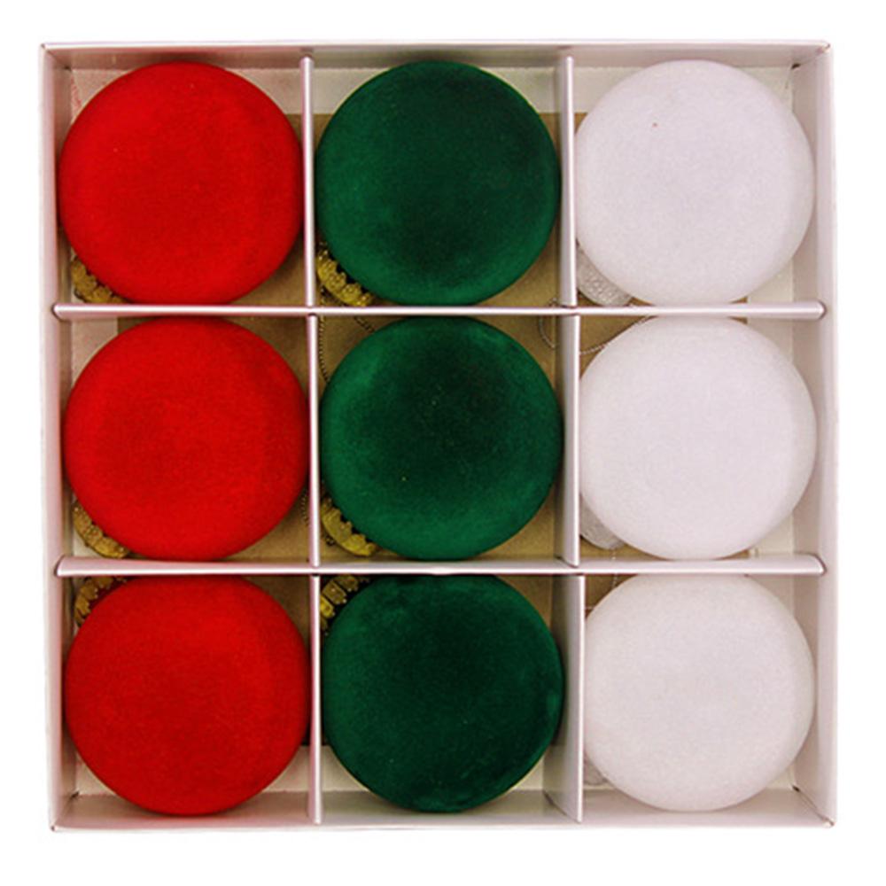 9Pcs/Set 8cm PET Flocking Christmas Balls Ornament Xmas Tree Hanging Decoration