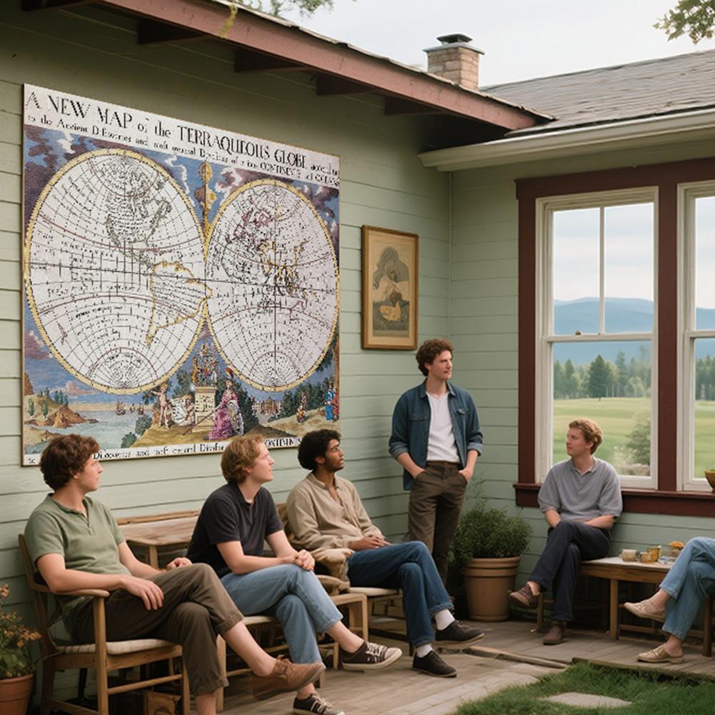 Elegant Antique World Map Wall Art Backdrop for Living Room,Office,Bedroom,Graduations,Geographical,Tourism/Education Tool