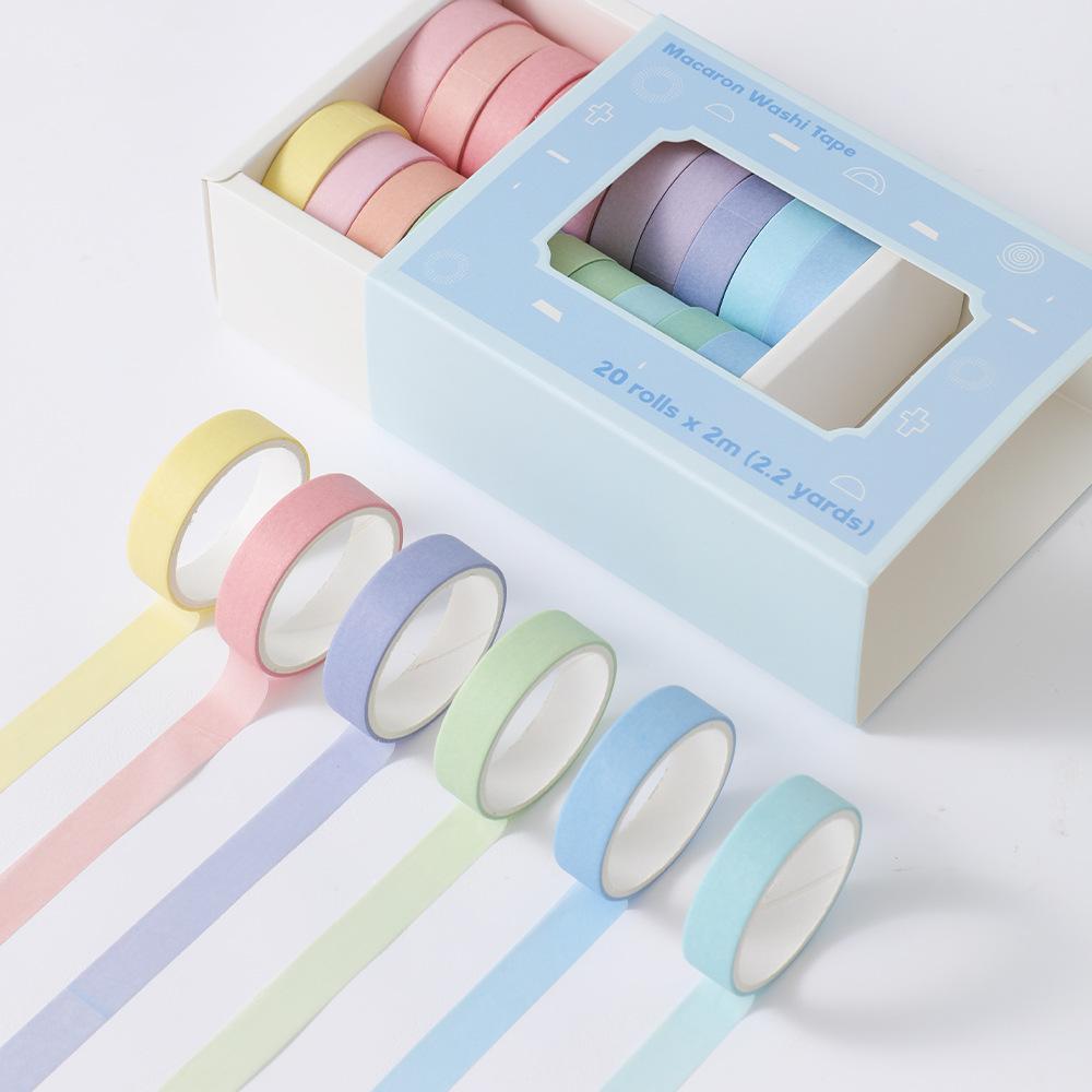 20 Rolls Macaron Washi Tape Set Rainbow Masking Tape Set 10mm(0.4 Inch) Wide Colorful Decorative Tape For DIY Art Craft