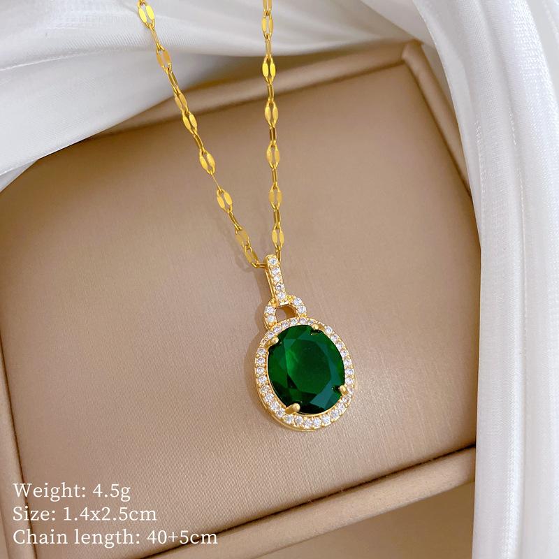 Stainless Steel Copper Micro-Inlaid Natural Stone Heart Fashion Light Luxury Elegant Electroplated Sporty Unisex Necklace