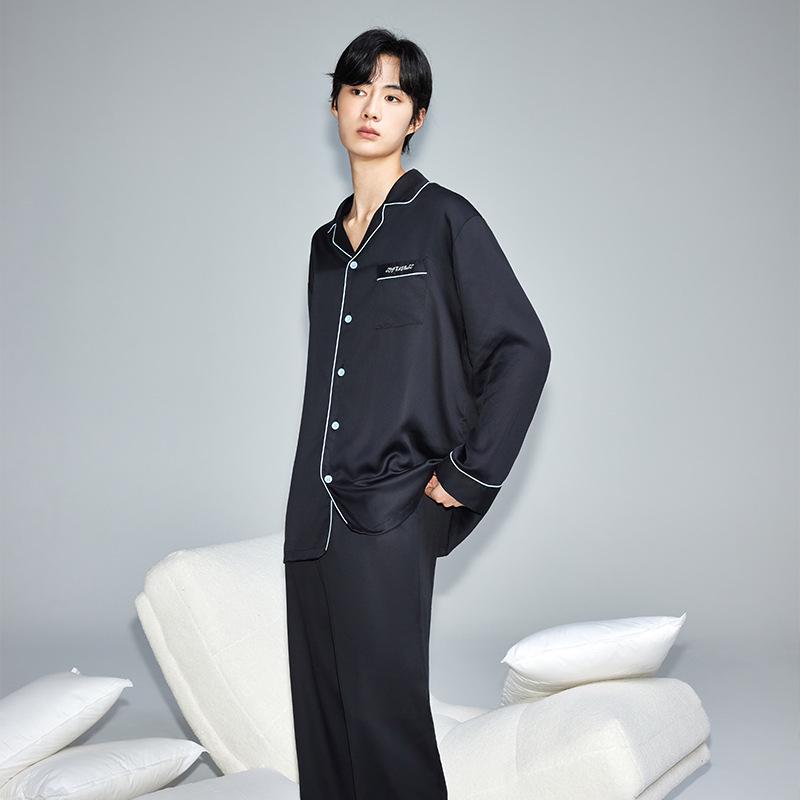 Men's Lyocell Tencel Solid Color Pajamas - Spring/Fall Long Sleeve Set