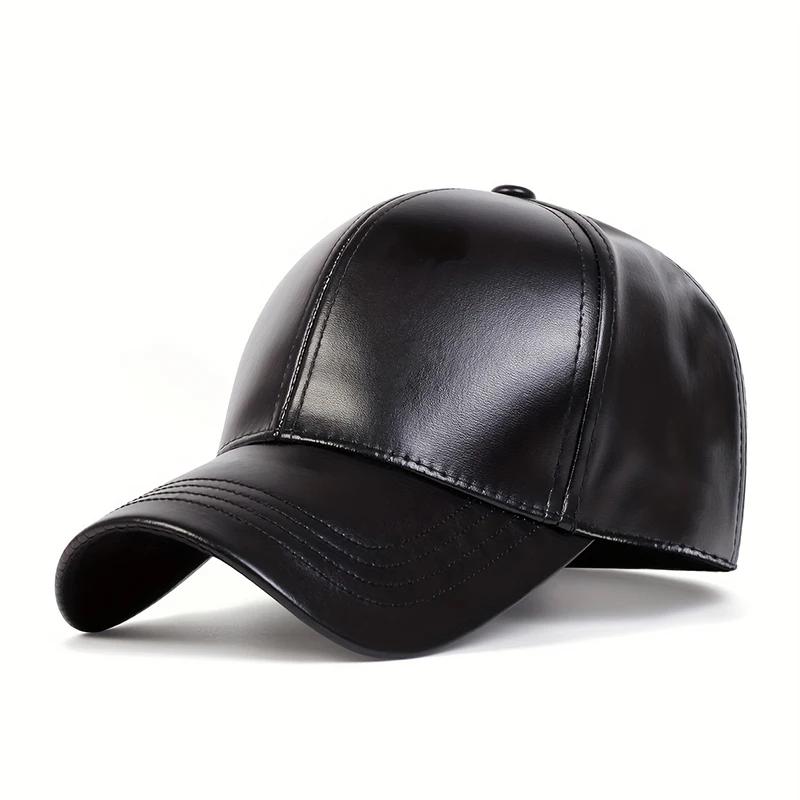 Unisex Solid Color PU Leather Baseball Caps Spring Autumn Outdoor Adjustable Casual Hats Dad Hat Sunscreen Hat