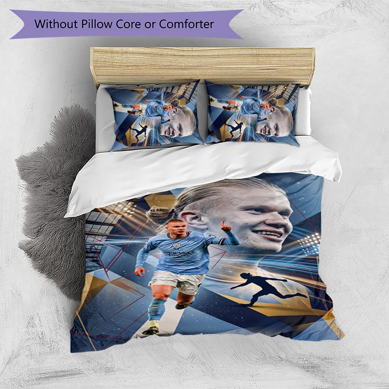 Set Biancheria da Letto 3 Pezzi Stampato Erling Haaland Traspirante Copripiumino con Federe Biancheria da Letto Decorativa per Camera da Letto Casa