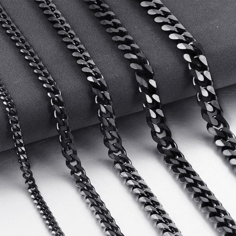 Men's Gold, Silver, and Black Stainless Steel Polished Cuban Chain Necklace - European & American Hip Hop Trend (Titanium Steel)