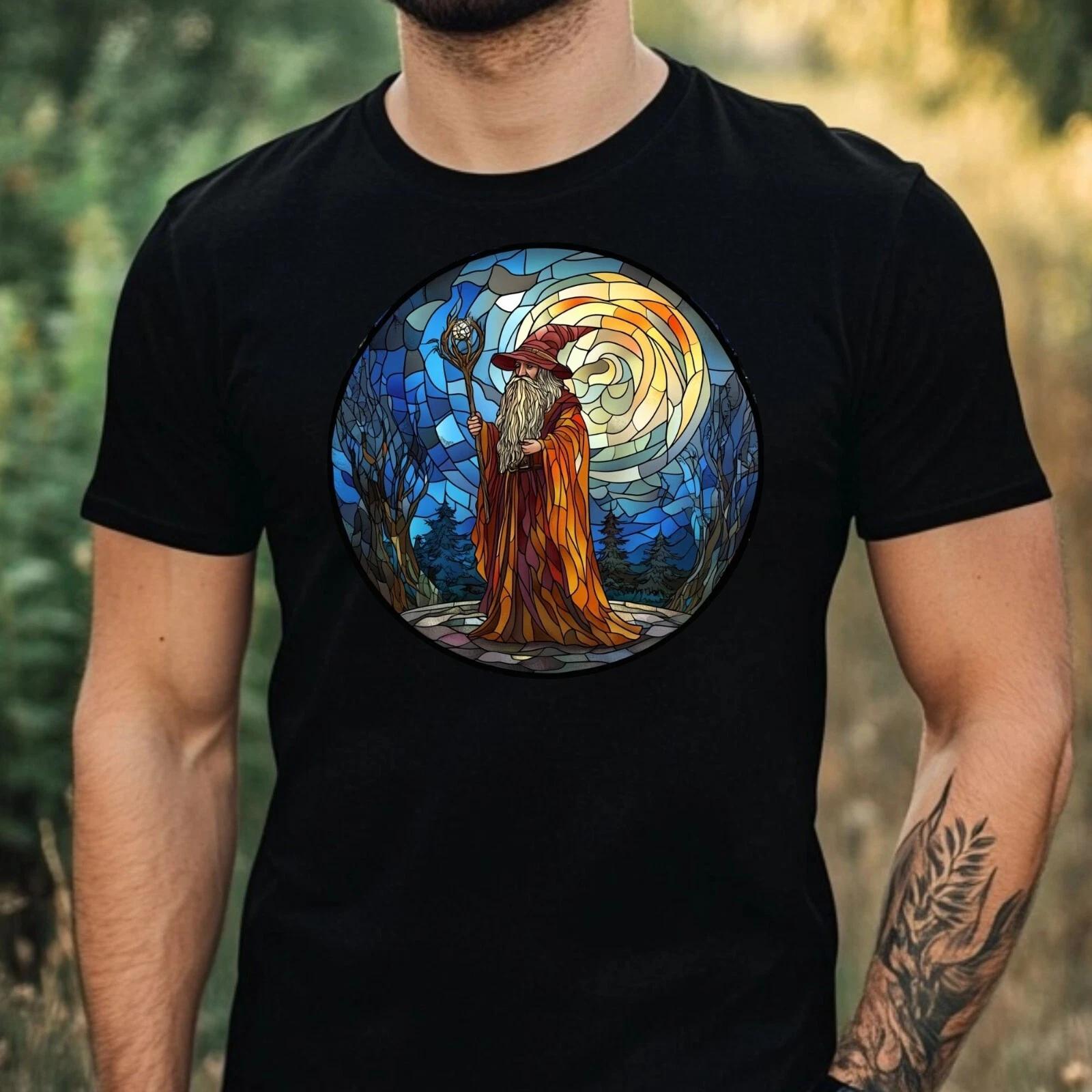 T-Shirt Herren Zauberer Buntglas Motiv Baumwolle Größe XS bis 5XL XS