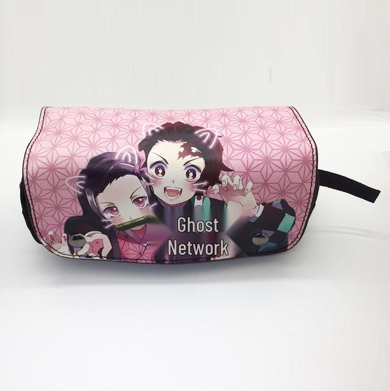 New Year's Day Demon Blade Cartoon Pencil Case - Student Stationery Box with Button Closure