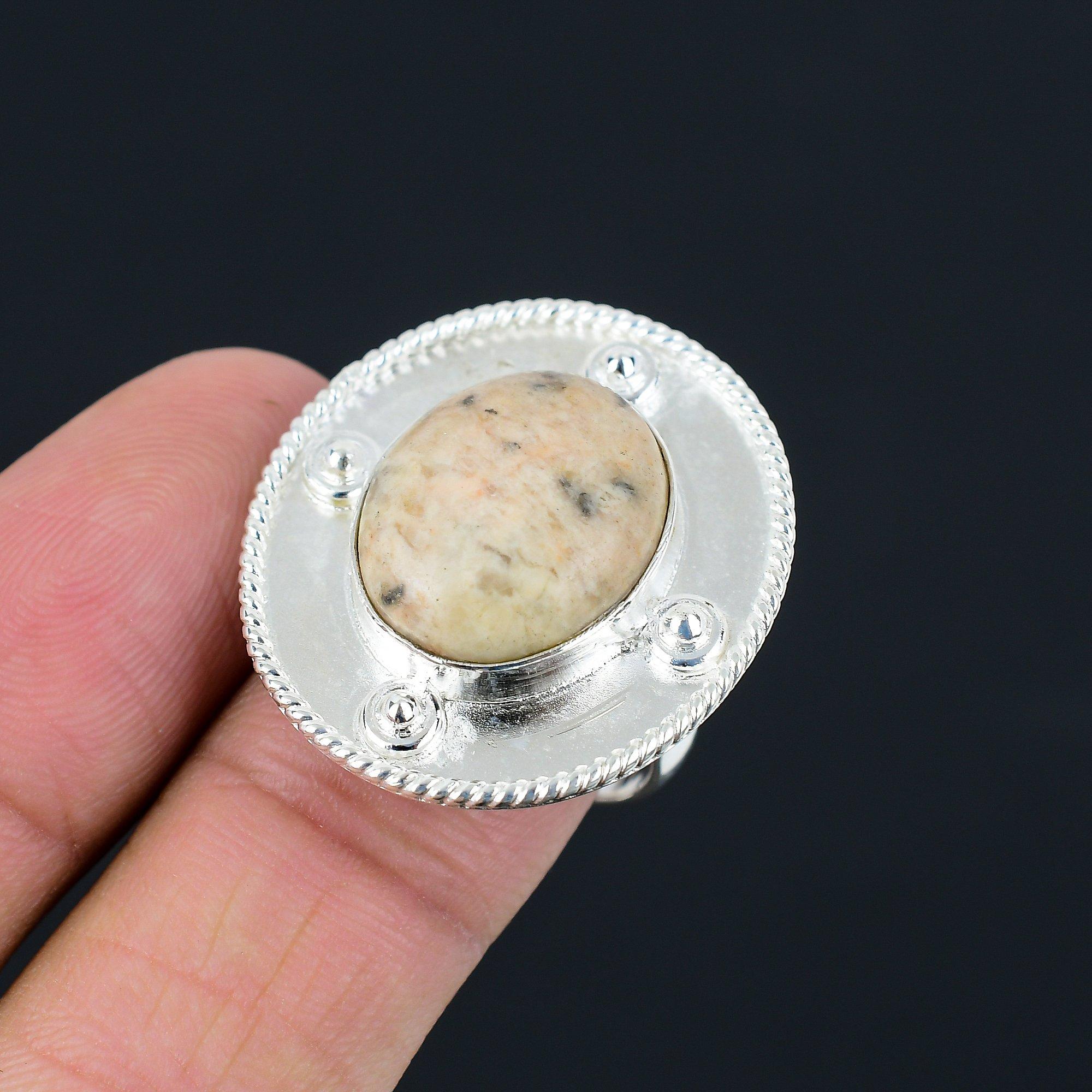 Natural Peanut Wood Jasper Stackable Elegant Ring Jewelry Sterling Silver US 7.5 7.5