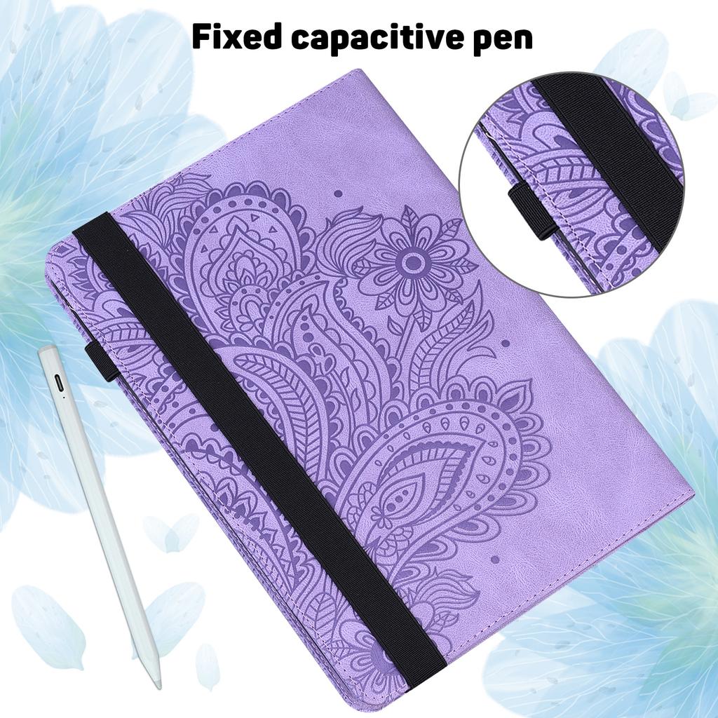 Suitable for ipad 10.9 2026 flat leather case mini6 retro peacock flower embossed card holder shell