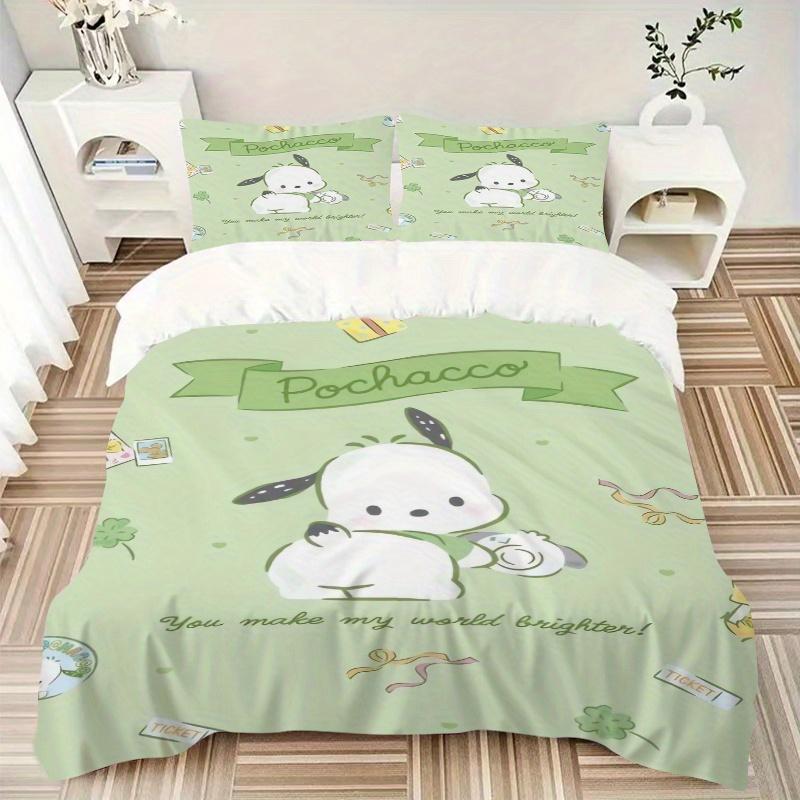 3pcs Playful Pochacco Printed Quilt Set - Includes 1 Quilt Cover and 2 Pillowcases, Machine Washable - Suitable for All Seasons.S057