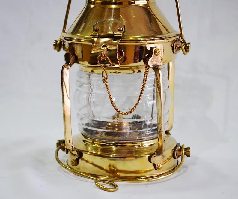 12" Polished Brass Ship Boat Anchor Lantern Nautical Maritime Rail Road Oil Lamp