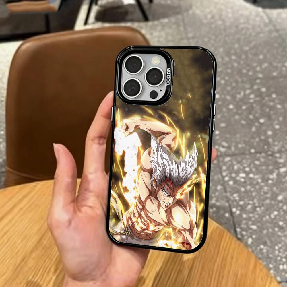 Funny One Punch M-Man Phone Case For iPhone17,16,15,14,13,12,11 Plus,Pro Max Colored Silver Plated Inside Cover