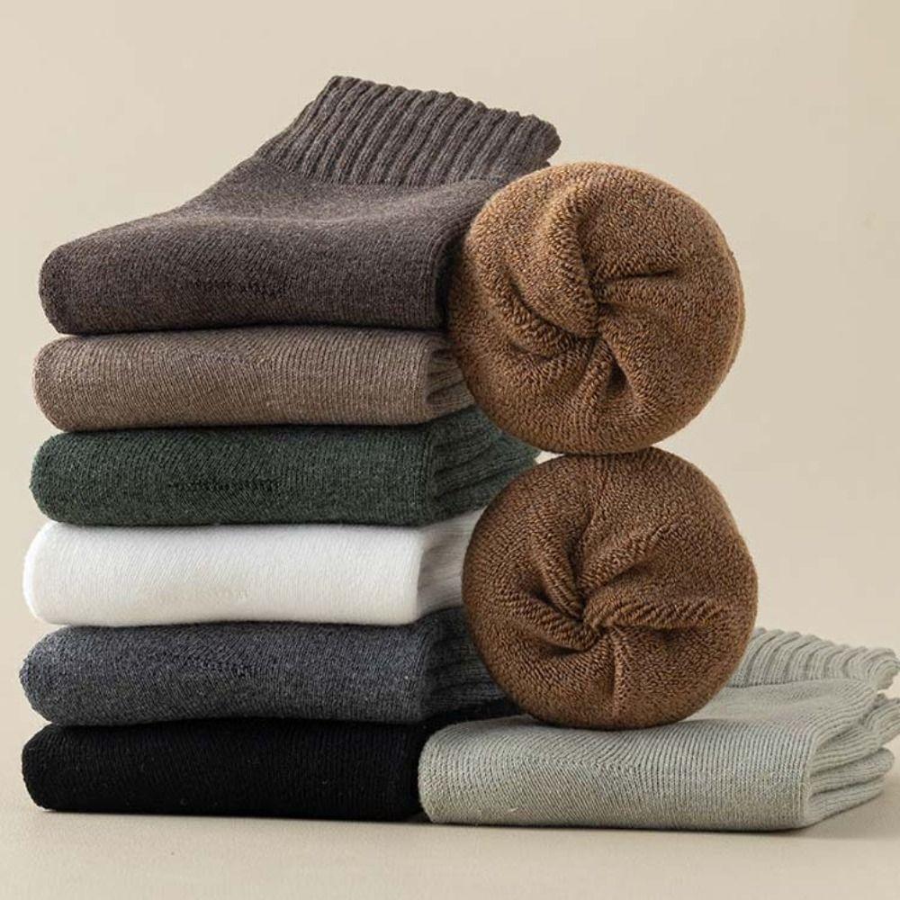 5Pairs Simple Thermal Mid Length Socks Stripe Winter Socks Men Thicken Warm Socks  Autumn Winter