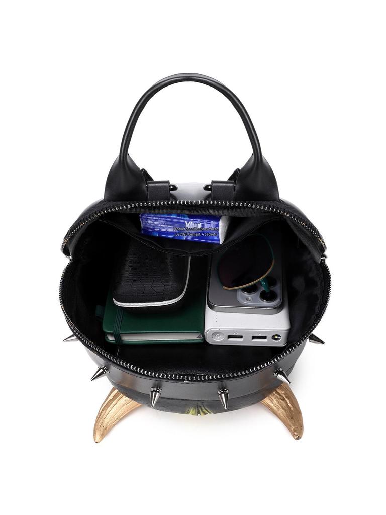 Punk Style Rivet Backpack with Prajna Mask Design for Men & Women