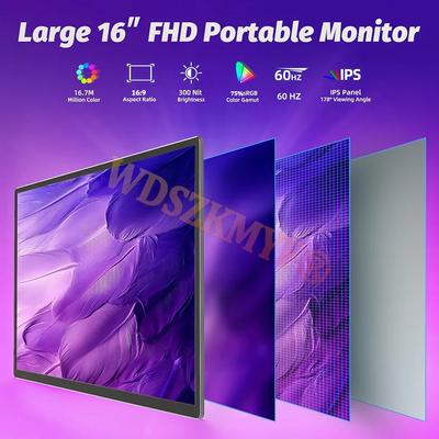 16 İnç Kablosuz/Kablolu Taşınabilir Monitör 1080P 16:9 Cep Telefonu PC Loptop XBox PS4 / 5 Switch Uzantısı İçin İkincil Ekran