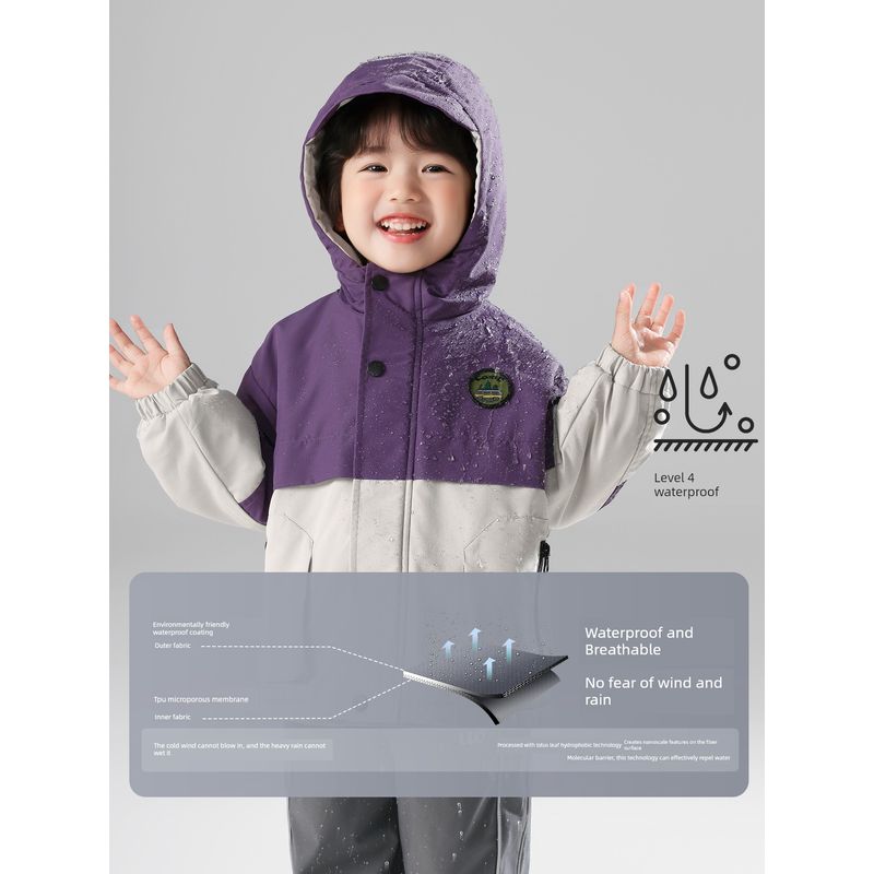 Boys' Mountain Series Waterproof Fleece-Lined Cotton Jacket for Autumn and Winter 2025 New Children's Clothing Windproof Jacket for Kids and Babies
