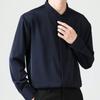 Men Stand Collar Slim Fit Long Sleeve Casual Business Solid Shirt