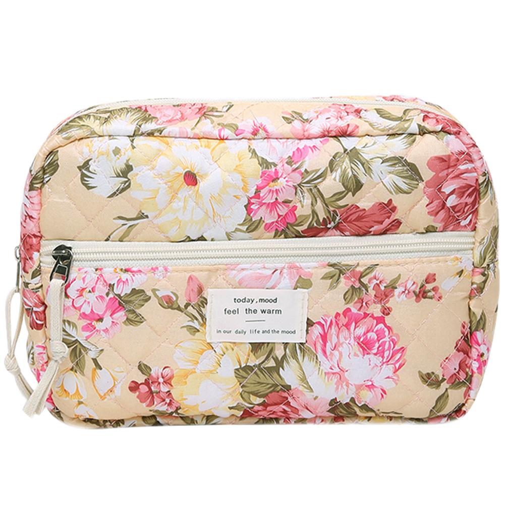 Quilted Makeup Bag Floral Cosmetic Bag Aesthetic Makeup Organizer Bag Large Capacity Makeup Clutch Purse Makeup Storage Bag