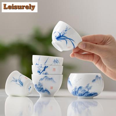 Po glazūra spalvotas rankomis tapytas kraštovaizdis arbatos puodelis baltas porcelianas aromatingas meistro puodelis maži arbatos dubenėliai meditacijos puodelis Kung Fu arbatos servizas