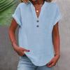Women Casual V Neck Short Sleeve Button Down Shirt Solid Color T Shirt Top Fashion