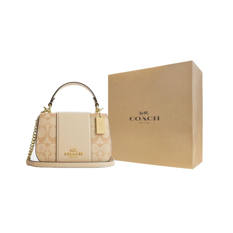 COACH Cow Leather Saddle Bag, Handbag, Shoulder Bag, Crossbody Bag Small Women's Khaki & White CM195-IMWAX