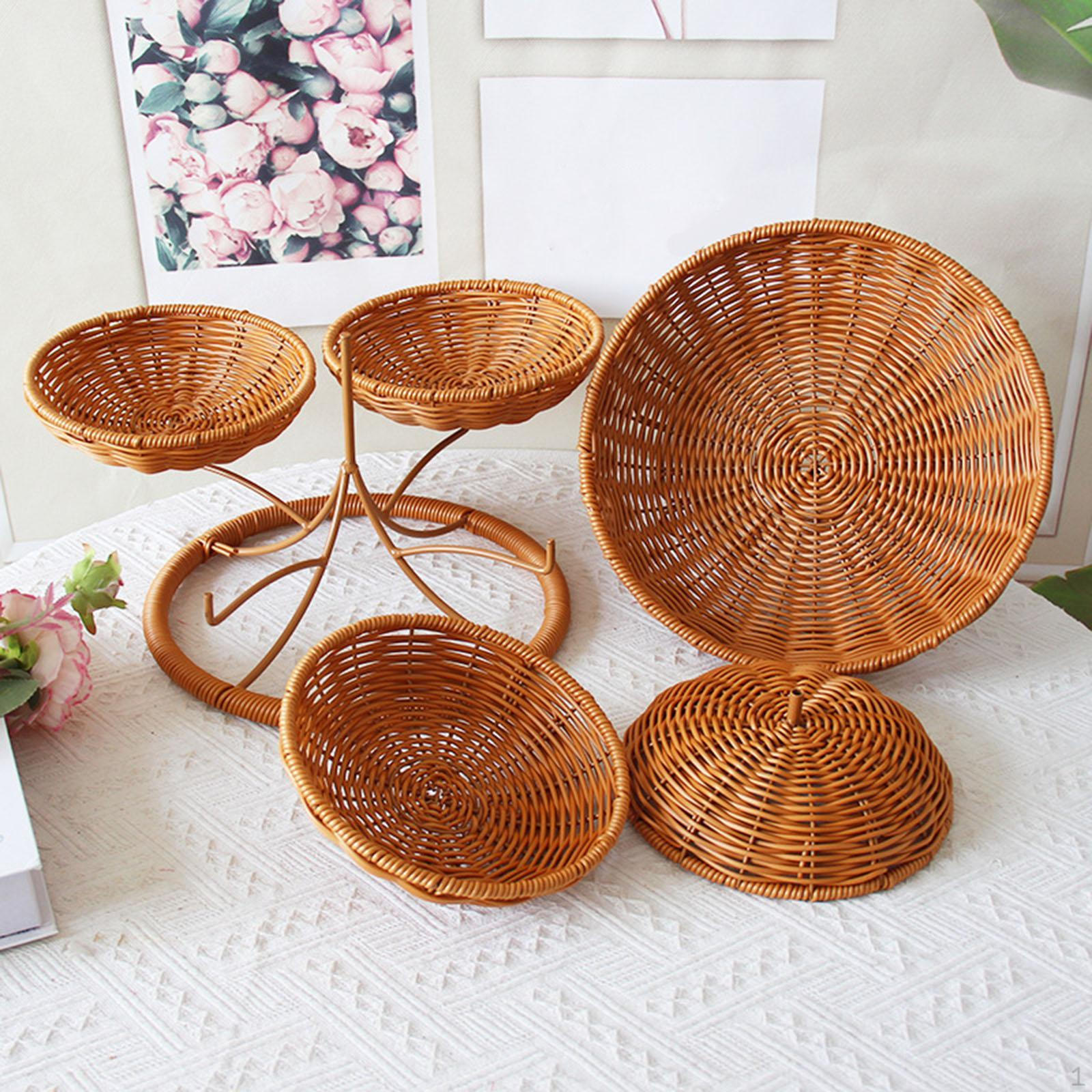 Imitation Rattan Fruit Basket Bread Organizer,Farmhouse,for Kitchen Counter Rustic for