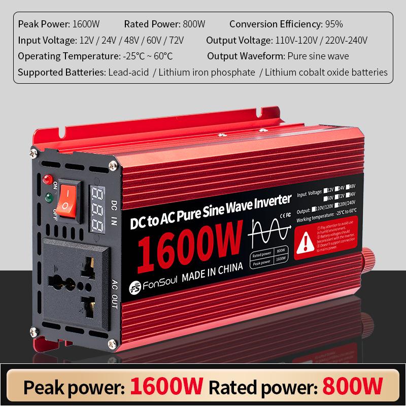 2600W 1600W Pure Sine Wave Off Grid Inverter 12V 24V 48V 60V 72V DC to AC 220V 230V 240V 1.5KW 2.5KW Inverters For Car Battery 12V DC