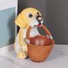 Puppy Statue with Basket Dog Resin Figurine Storage Box for Living Room Cabinet Bedroom