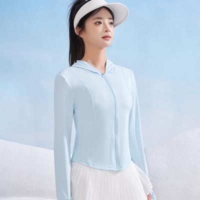 Women Summer Solid Color Ice Silk Slim Fit Breathable Lightweight Sun Protection Jacket Waist Control UV Top