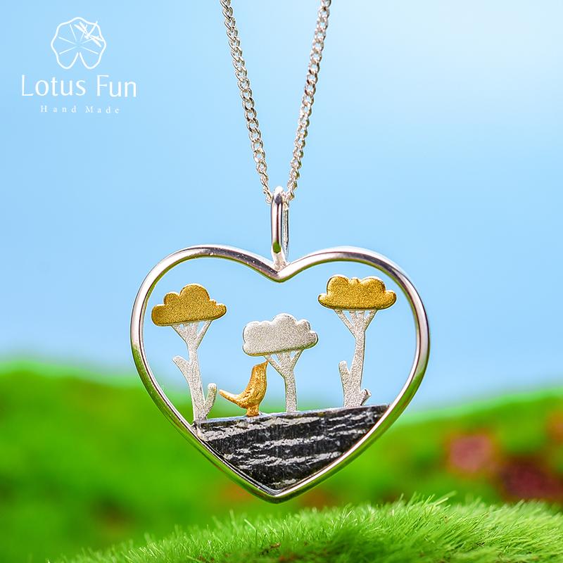 

Lotus Fun, настоящее серебро 925 пробы, натуральный креативный ювелирный подарок ручной работы, подвеска «Посадка деревьев с облаками» без ожерелья