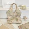 Retro Large Capacity Rose Flower Pattern Tote Bag Travel Portable Organizer Storage Bag Women Girls Sweet Shoulder Bag Gift