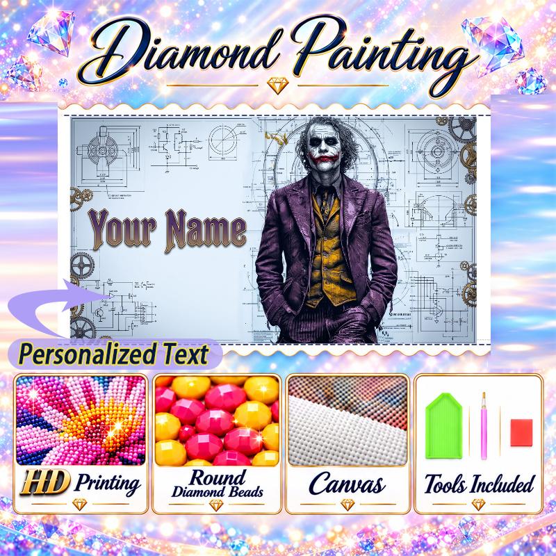Joker DC 5D DIY Diamond Painting Custom Name Text, Full Drill Rhinestone Mosaic Art Home Gift