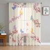 Sheer Butterfly Cherry Blossom Plum Flower Curtain Living Room Bedroom Decoration Chiffon Tulle Voile Kitchen Window Polyester Washable Sitting Ready