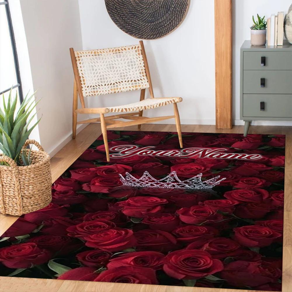 Rose Personalized Name Area Rug Suitable for Living Rooms Dormitory Bedrooms Decorate Room Anti-slip Rug Office Home Decor