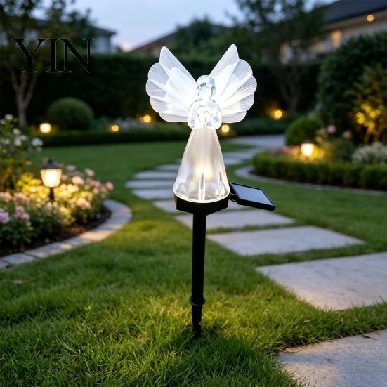 Decorative Pathway Lighting Solar Angel Garden Light, LED Yard Stake Waterproof Stakes Memorial Lamp for Cemetery Graveyard Patio Lawn Decor