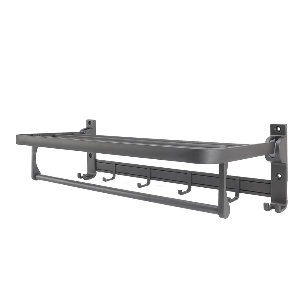 Floating Shelf for Bathroom Space Aluminum Foldable Wall Mounted Towel Rack Bathroom Hanging Shelf for Home Kitchen Grey