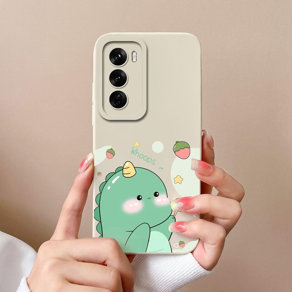 Handyhülle für Oppo Realme Narzo N63 C61 C63 Reno 12 Reno12 Pro F Bumper Beliebte Cartoon Dinosaurier Hülle Anti-Sturz Flüssigsilikonhülle für OPPO Hüllen