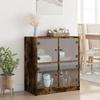 Sideboard with Glass Doors Smoked Oak Finish 68 X 37 X 75.5 Cm