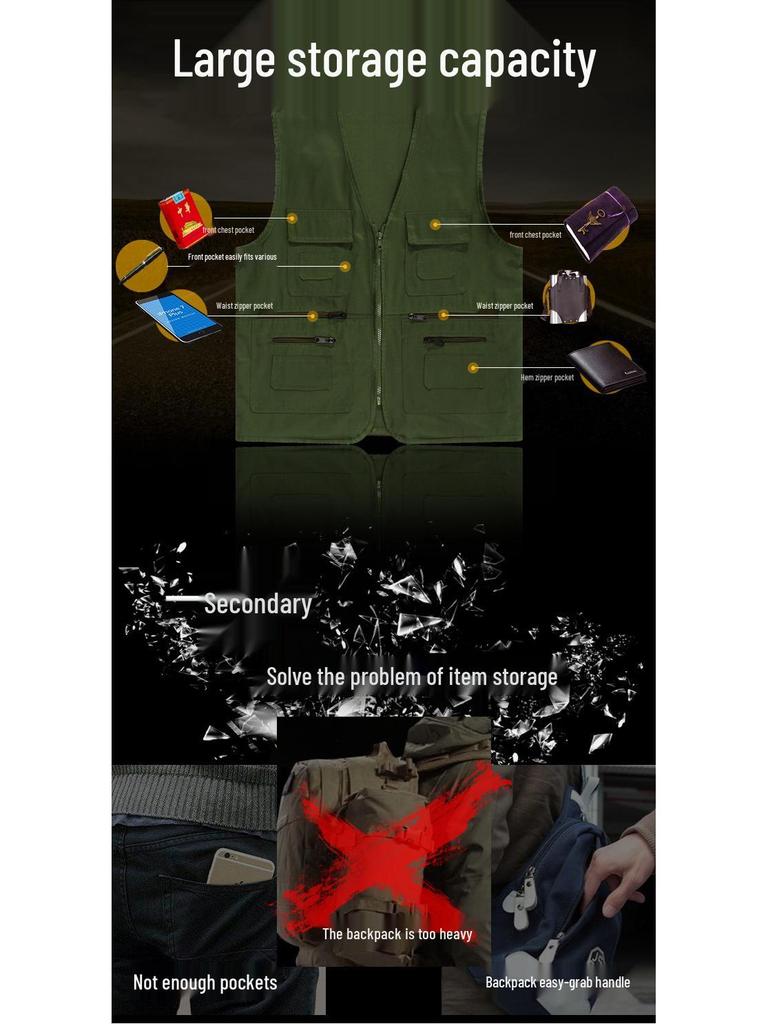 Custom Logo Multi-Pocket Volunteer Vest for Photography and Film Crew.