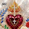 Religious Jewelry 1/2Pcs Radiant Sacred Heart Floral Faux Gemstone Brooch, Christian Pin for Women, Vintage Style Symbol Pin, Coat Dress Scarf,