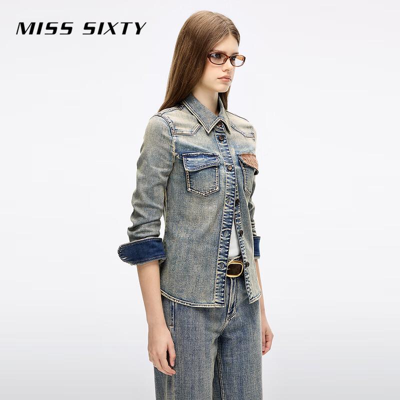MISS SIXTY Women's Retro Washed Patchwork Denim Shirt