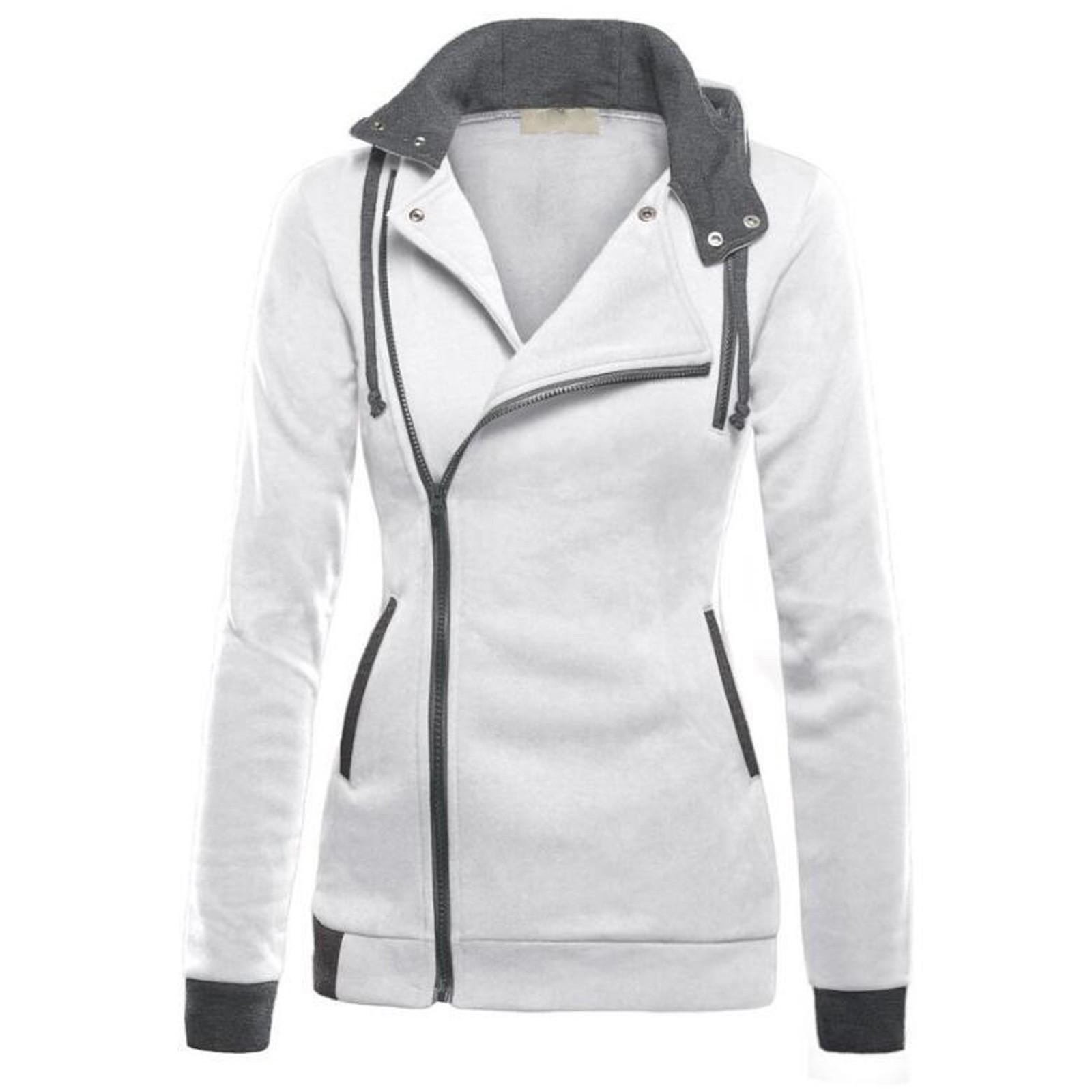 

Женский зимний модный плюшевый свитер на наклонной молнии, утепленный свитер с капюшоном соответствующего цвета M белый