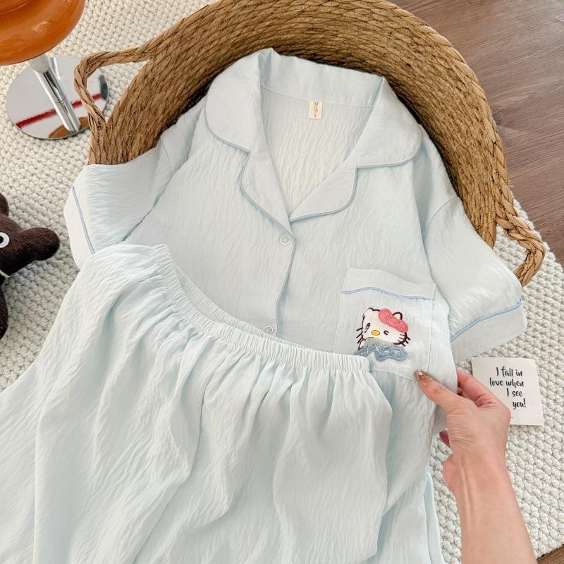 Summer new pajamas women's short-sleeved shorts thin cloud cotton cartoon cute large size Korean version loungewear