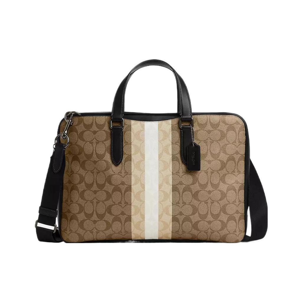 Coach Graham 39 Striped Logo Classic Canvas Leather Handbag Men Handbags Khaki White CQ036-QBE7V