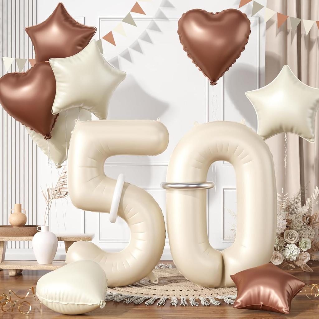 13 Pcs40inch Digital Love Pentagram Aluminum Film Balloon Set 10~21 Years Old Number Cream White Number for Birthday Party Decor