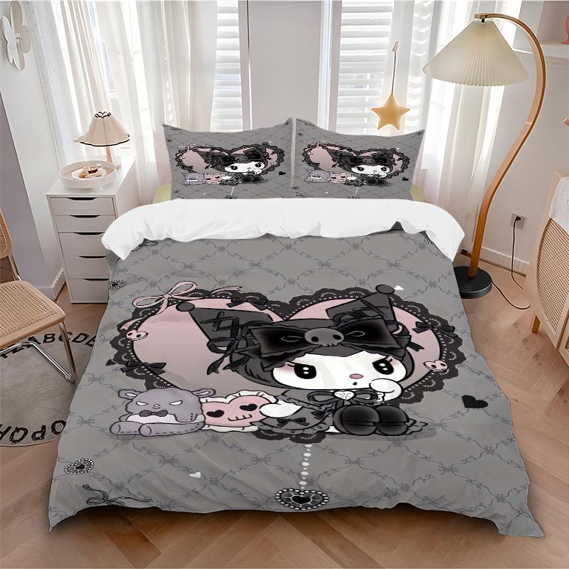 3pcs Sanrio Love Kuromi Bedding Set, Including 1 Quilt Cover and 2 Pillow Shams,Soft and Comfortable Home Bedroom.S077