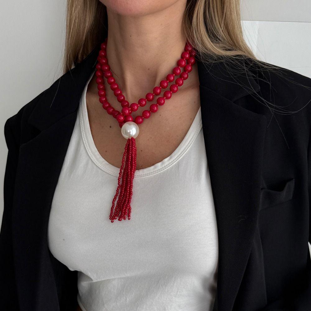 Creative Plastic/Resin Beaded Tassel Long Fashion Jewelry Adjustable Pendant Minimalist Neck Chain Casual Wear